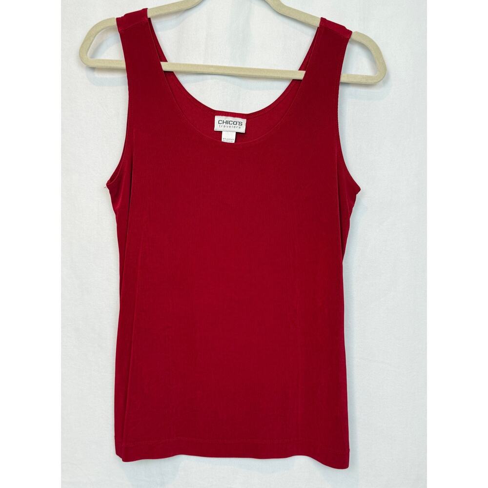 Chico's Travelers Red Tank Top Acetate Spandex Size 1 Medium